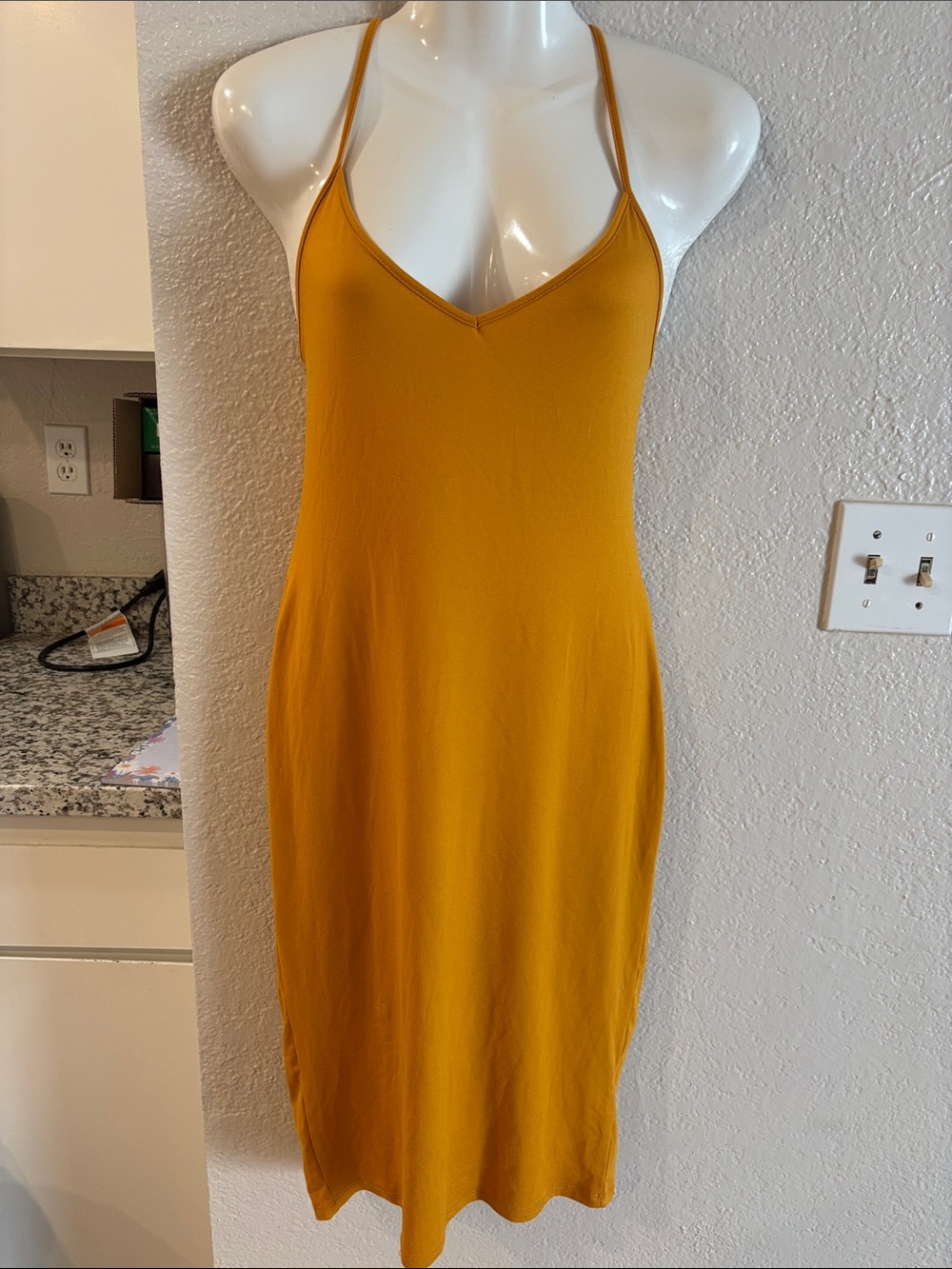Heart Hips Mustard Slip Midi Dress with Spaghetti Straps